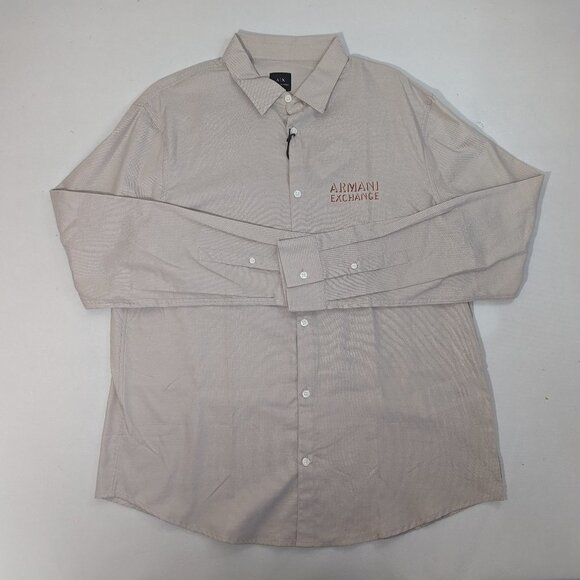 NEW- Mens Armani Exchange A/X Long Sleeve Button Front Shirt Beige - Picture 1 of 7